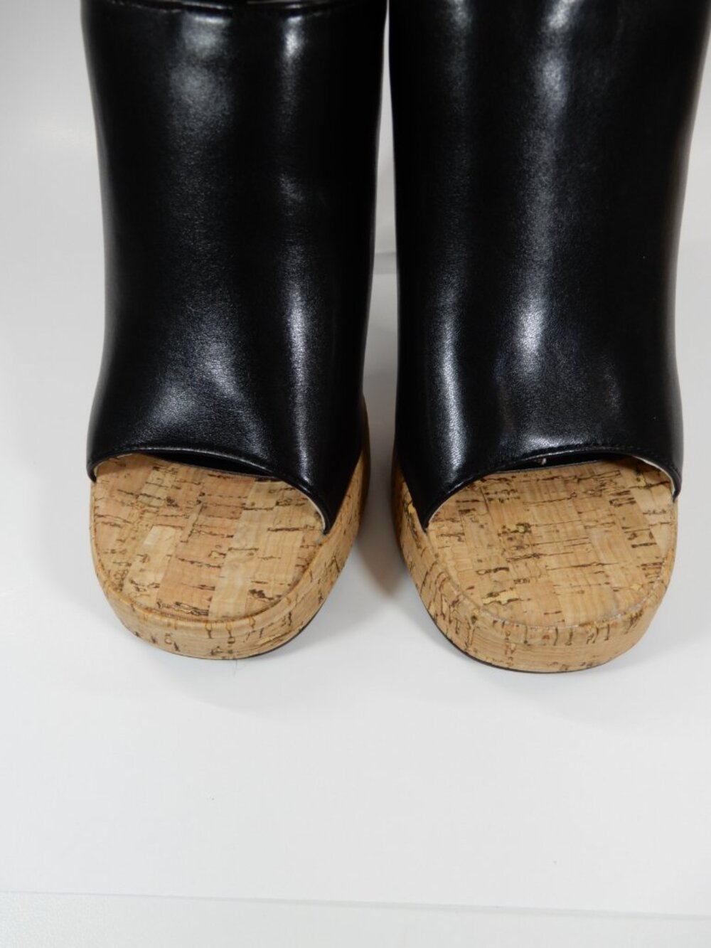 AZALEA WANG Maelie Peep Toe Shoes Cork Platform Stiletto Heel Size 6.5 Black NEW - Picture 6 of 13